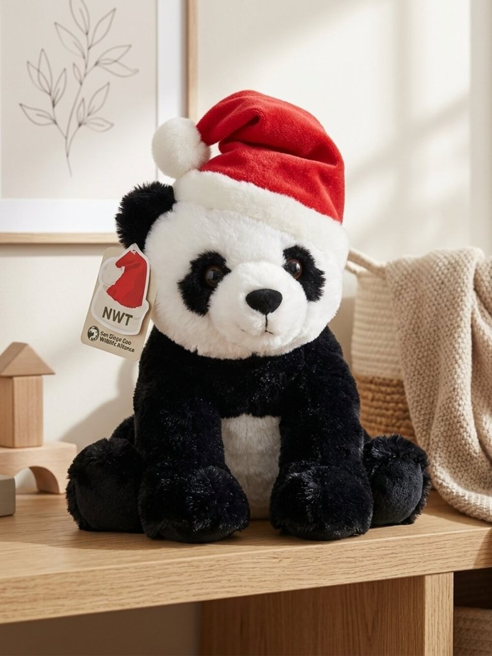 NWT San Diego Zoo Panda Bear 11" Handmade Black/White Soft Cuddly Lovey Vintage